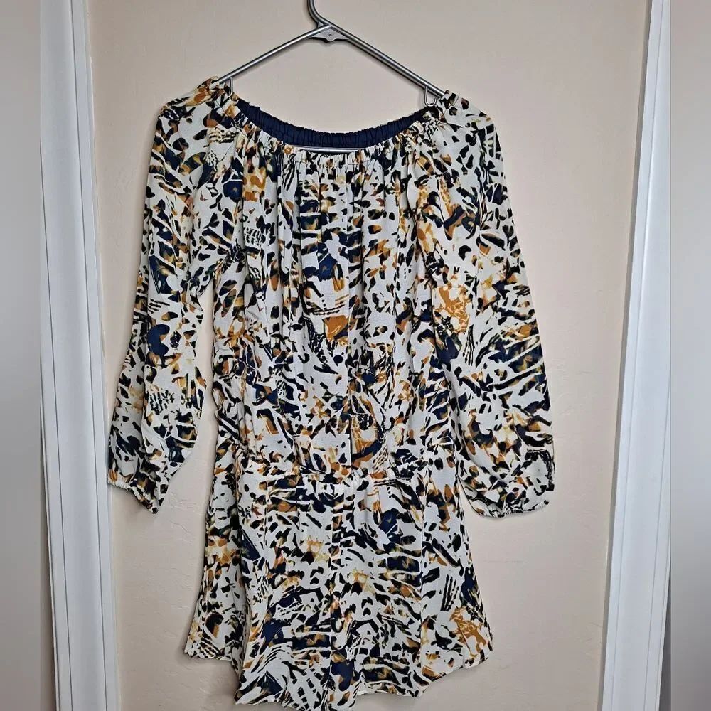 Three Eighty Two Thompson Romper womens Size Small off the shoulder abstract